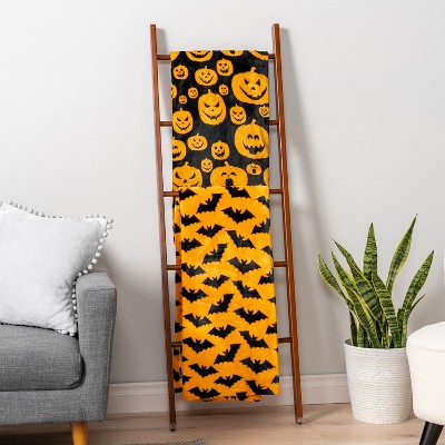 Halloween Pumpkin Black and Orange Fleece Throw Blanket