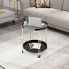 Tangkula 2-Tier Side End Table Round Nightstand Gold Frame for Living Room Bedroom - 2 of 4