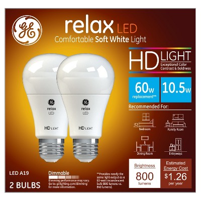 Relax soft white hd 60watt equivalent a19 LED 2pk