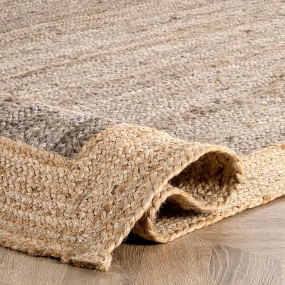 Handmade Braided Jute Rectangular Rug in Grey, Easy Care