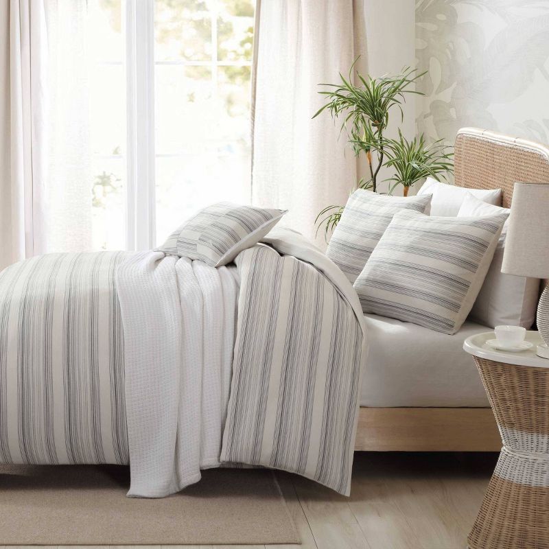 Tommy Bahama Full/Queen Island Micro Waffle Striped White Duvet Set White, 4 of 10