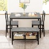 3-Piece Retro Brown Dining Set | Rectangular Table + 2 Upholstered Benches (Seats 4) | Chamfered Metal Frame for Small Kitchens/Apartments - 3 of 4