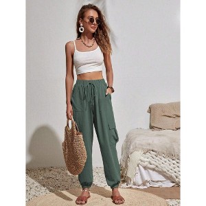 High Waisted Jogger Pants Loose Hiking Joggers for Women Casual Lightweight Tapered Cargo Pants with Pockets - 1 of 4