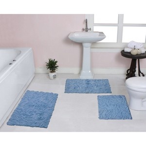 Bell Flower Collection Tufted Bath Rugs, Extra Soft and Absorbent, Non-Slip Bath Mats, Machine Washable Bath Mats, and Tub, 3 Piece Set, Sky Blue - 1 of 4