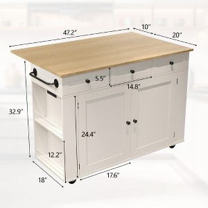 Mobile Island Cabinet, White & Wood Finish - 1 of 1
