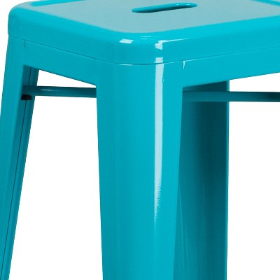 Teal-Blue Industrial 30" Backless Metal Indoor-Outdoor Barstool