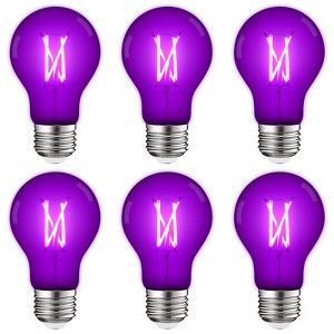 Luxrite A19 LED Purple Edison Light Bulb, 4.5W=60W Equivalent, Clear Glass Filament, UL Listed, Indoor Outdoor, Porch, E26 Standard Base 6 Pack - 1 of 4