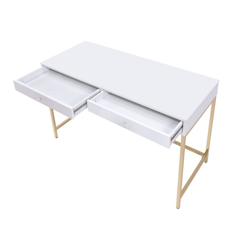 Ottey 2 Drawer Desk White High Gloss/Gold - Acme Furniture, 5 of 10