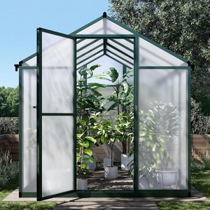 GustoWave  Walk-In Aluminum Polycarbonate Greenhouse With Roof Vent, For Outdoor Gardens, Patios, And Backyards，Green. - 1 of 4