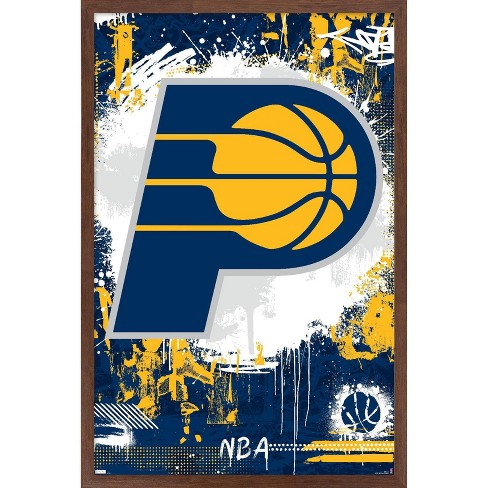 Trends International NBA Indiana Pacers - Maximalist Logo 23 Framed Wall Poster Prints Mahogany Framed Version 14.725 x 22.375