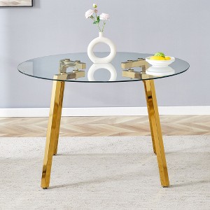 NicBex Morden Round Glass Dining Table Dining Table with Glass Tabletop and Metal Legs for 4 for Kitchen, Gold - 1 of 4