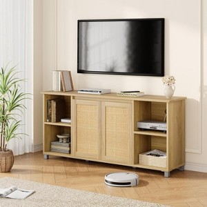 Jojoka TV Stand with Storage, 2 Rattan Cabinets & 4 Open Shelves TV Console,Brown - 1 of 4