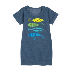 Girls' - Instant Message - Fishing Lures Graphic Short Sleeve Fleece Dress - 1 of 4