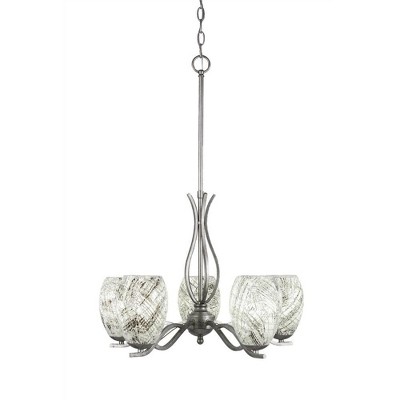 Toltec Lighting Revo 5 - Light Chandelier in  Aged Silver with 5" Natural Fusion Shade