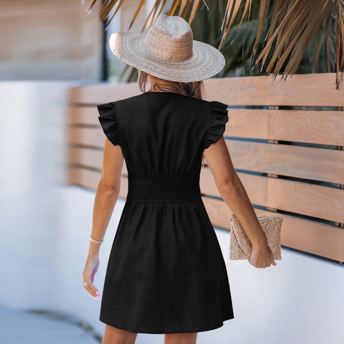 Женские платья Cupshe Women's Ruffled Cap Sleeve Mini Swing Dress-M-Black — фото 3