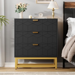 Modern Nightstand with 3 Drawers, Wooden Accent End Table with Metal Legs, Sofa Side Table for Small Space, 3 Drawer Dresser for Bedroom - 1 of 4