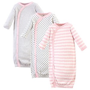 Touched by Nature Baby Girl Organic Cotton Side-Closure Snap Long-Sleeve Gowns 3pk, Pink Gray Scribble - 1 of 4