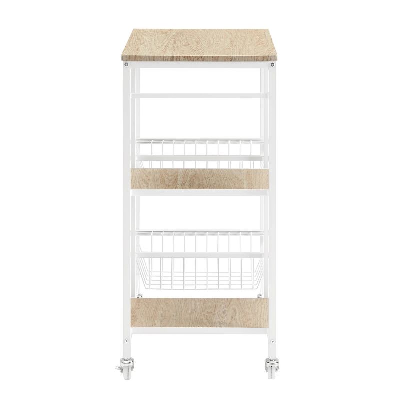 Tamarind White Metal Mobile Small Kitchen Cart Baskets &#38; Shelves Locking Wheels - Linon, 4 of 11