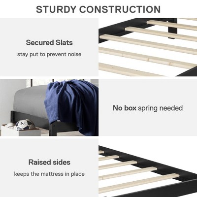 Braylon Minimalist Black Pine Twin Platform Bed with Headboard