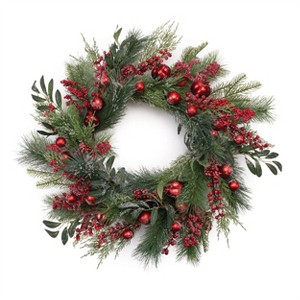Mixed Pine Berry and Ornament Wreath 24"D - 1 of 2
