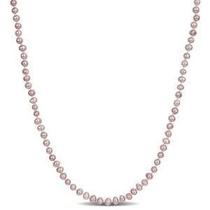 EVERLY JEWELRY | 14k Yellow Gold 3-4mm Pink Cultured Freshwater Pearl Necklace, 16 inc - 1 of 4