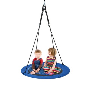 Infans Tree Swing Saucer, Flying Saucer Swing with 2 Carabiners, Adjustable Hanging Ropes, Waterproof Oxford Fabric, Blue-Rocket Pattern - 1 of 4