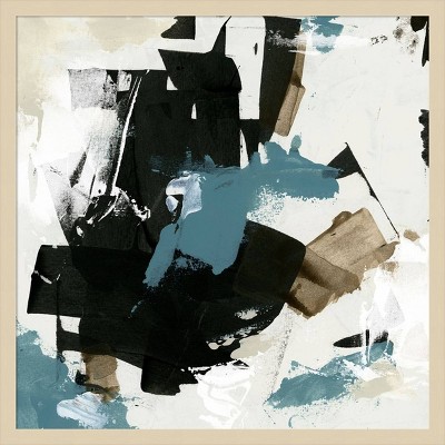 Scraped Teal I 25"x25" Abstract Graphic Art in Natural Wood Frame