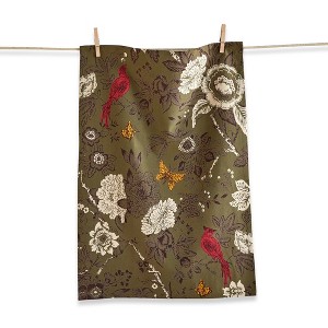 tag 26L"x18W" Autumn Tolie Green Print Cotton Dishtowel Kitchen Towel Green Machine Washasble - 1 of 2