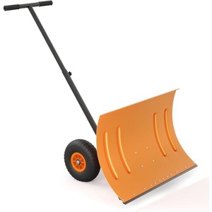 TackView Snow Shovel with Wheels, Heavy Duty Metal Snow Pusher with Wide Blade & 5 Level Adjustable Handle, for Driveway Sidewalk - 1 of 4