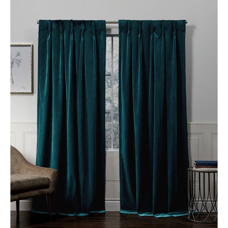 Set Of 2 Velvet Pinch Pleated Light Filtering Window Curtain Panels - Exclusive Home, 3 of 9
