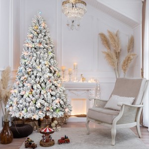 6FT Flocked Christmas Tree with 350 Colorful UL Lights and 36 Natural Pine Cones Ã¿ 888 Snowy PVC Tips, Hinged Branches, Stable Metal Stand - 1 of 1