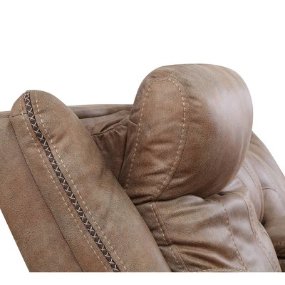 Camel Faux-Suede Power Reclining Sofa with Nailhead Trim