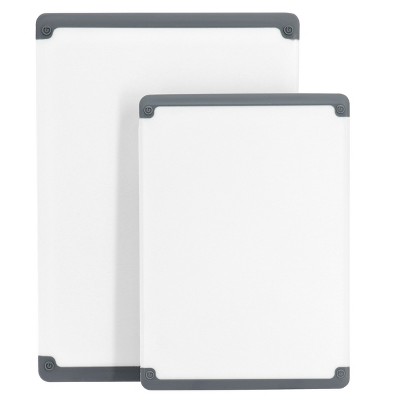 White Rectangular Plastic Cutting Board Set with Non-Slip Feet, 2 Pieces