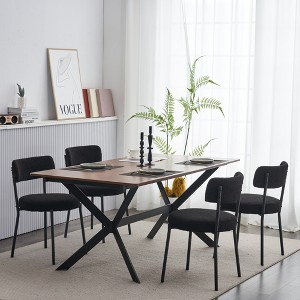 Set of 4 Mid-Century Modern Dining Chairs, Teddy Fabric Upholstered,  Curved Back , Metal Frame - 1 of 4
