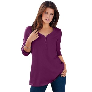 Roaman's Women's Plus Size Long Sleeve Henley Ultimate Tee With Sweetheart Neck - 1 of 4