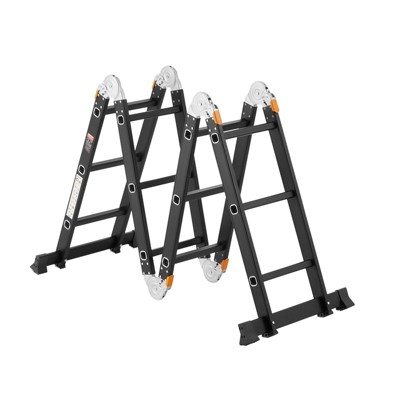 Cesicia 12FT Black 7-in-1 3-Step Folding Ladder with Scaffolding Plank