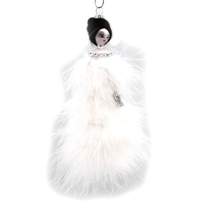 Italian Ornaments 7.0 Inch Olivia In White Feather Dress Ornament Italian Diva Lady Tree Ornaments