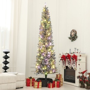 Whisen 7.5FT Prelit Artificial Christmas Tree with 220 LED Lights and 519 Branch Tips, Metal Stand - 1 of 4