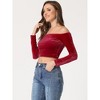 INSPIRE CHIC Women's Velvet Solid Stretch Long Sleeve Off Shoulder Crop Tops - 3 of 4