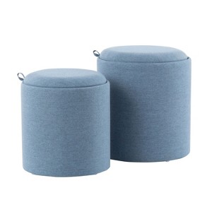 NicBex Nesting Ottomans  Set of 2 with Tray Top Fabric & Natural Wood, Blue - 1 of 4