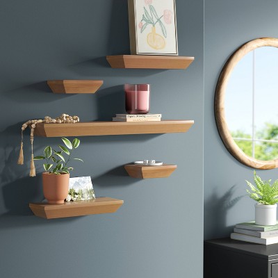 Threshold Wood 5 Shelves Wall Mounted Shelf Storage Floating 5PC