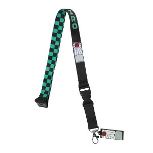 Demon Slayer Tanjiro Earring Black & Green Checkered Lanyard - 1 of 4