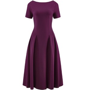 INSPIRE CHIC Women's Boat Neck Short Sleeve Pleated Work A-Line Midi Dress - 1 of 4