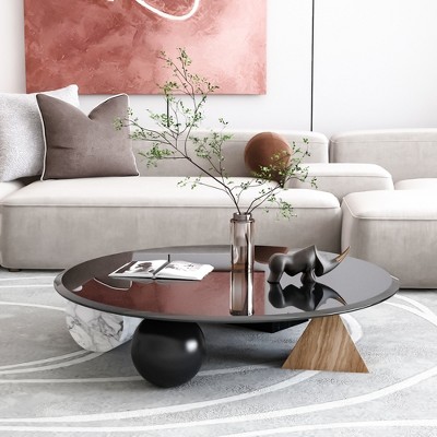 Bencmate Coffee Tables Round Glass Table Top For Living Room, Office, Tabletop Only, Wear-Resistant, Heat-Resistant, Black, 35.83"*35.83"*0.4"