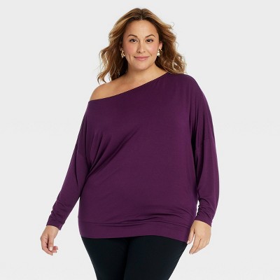 Women's Long Sleeve Asymmetrical Knit Top - Ava & Viv™ Purple XXL