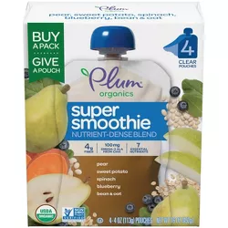 Plum Organics 4pk Super Smoothie Pear Sweet Potato Spinach Blueberry Bean & Oat - 16oz