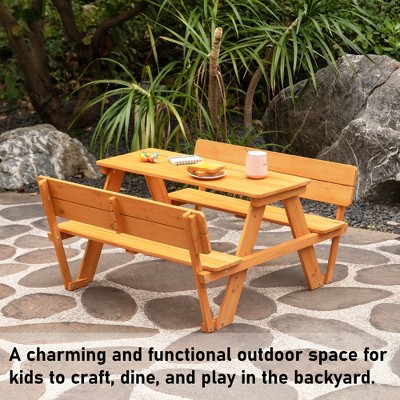 Rustic Fir Wood Kids Picnic Table Bench with Backrest