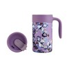 Byo 20 Oz Insulated Travel Mug, Stainless Steel Desk Mug with Handle, Leak-Proof Slide Lid, Wide Mouth for Ice, One Touch Open (Purple Floral) - 2 of 3