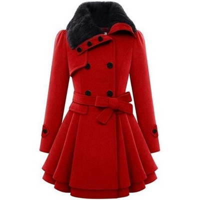 Zeagoo Women's Fashion Faux Fur Lapel Double-Breasted Thick Wool Trench Coat Winter Warm Jacket