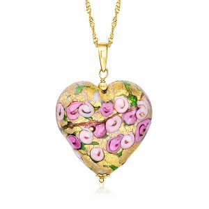 Ross-Simons Italian Multicolored Murano Glass Rose Heart Adjustable Pendant Necklace in 18kt Gold Over Sterling Size - 1 of 4